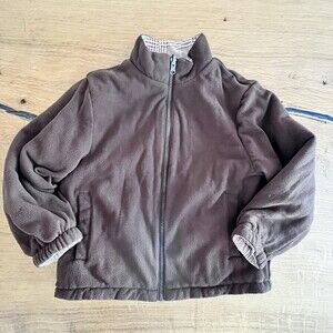 Target Kids Brown White Houndstooth Reversible Jacket Fleece Full Zip Size 6